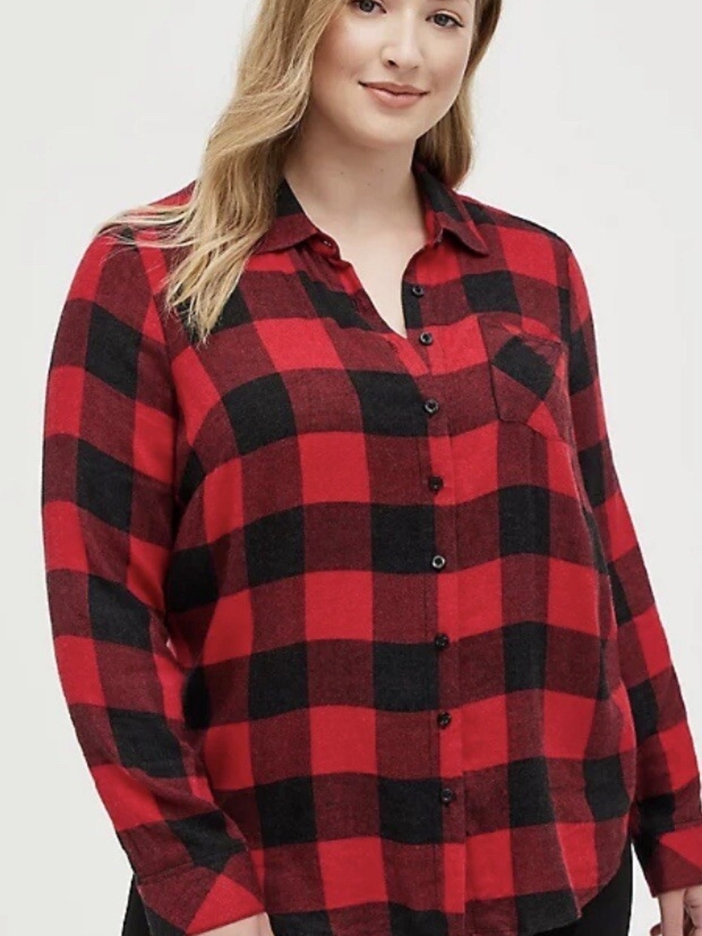 torrid Red and Black Buffalo Plaid Button-Down Shirt